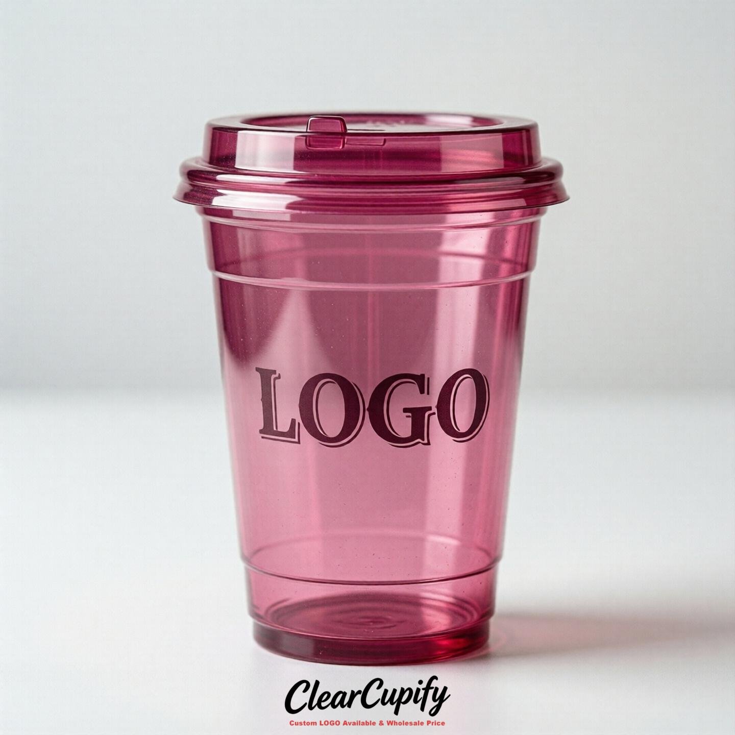 Fuchsia Clear Plastic Cups with Custom Logo 12oz / 16oz / 20oz / 24oz / 32oz