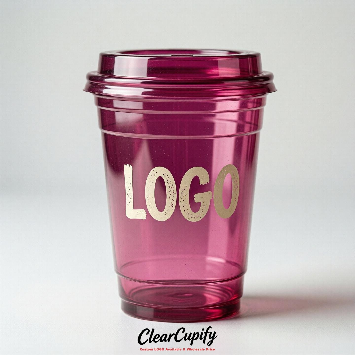 Fuchsia Clear Plastic Cups with Custom Logo 12oz / 16oz / 20oz / 24oz / 32oz