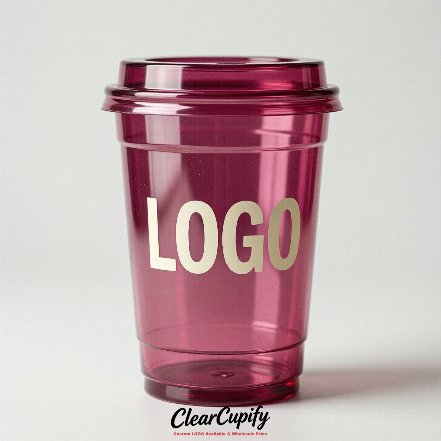 Fuchsia Clear Plastic Cups with Custom Logo 12oz / 16oz / 20oz / 24oz / 32oz