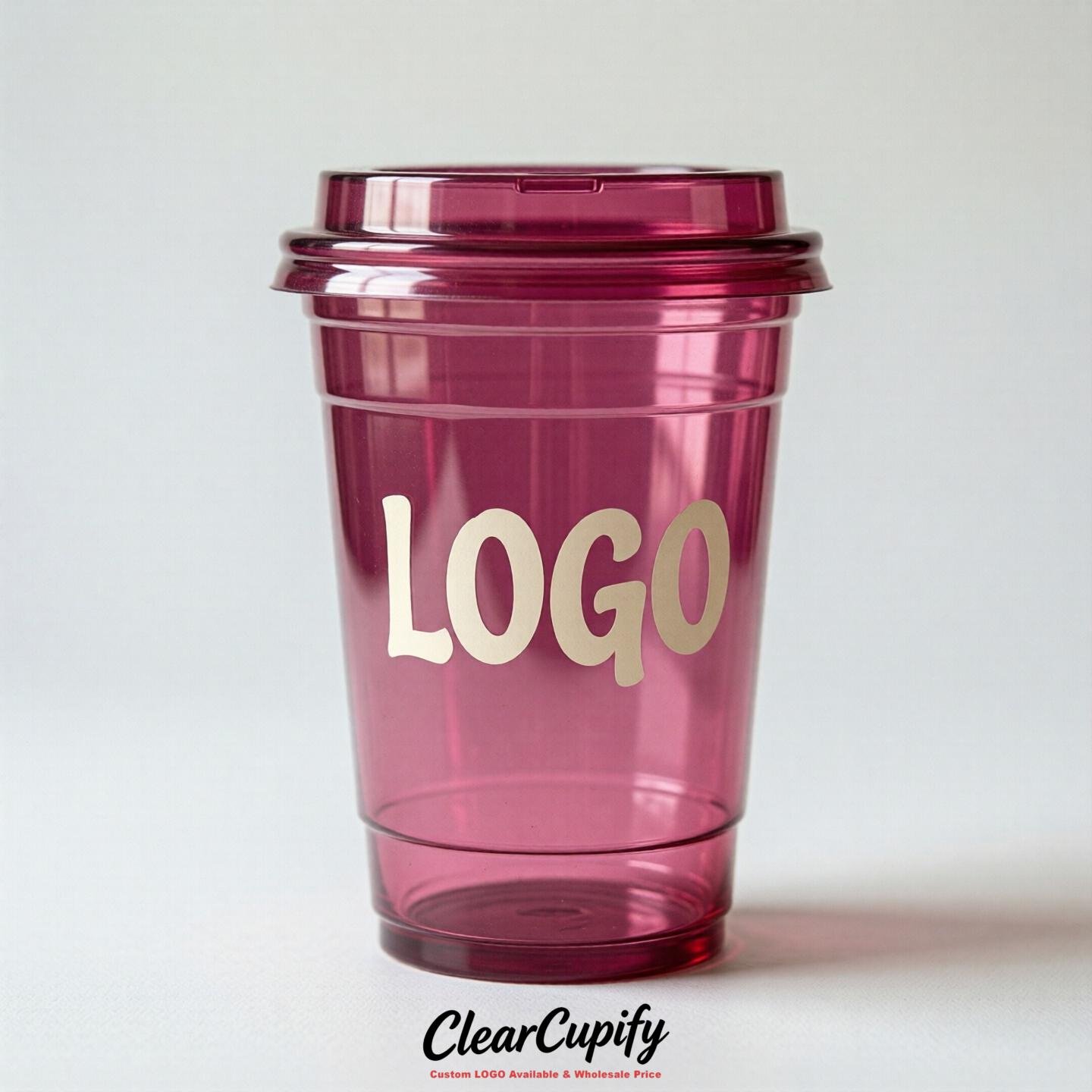 Fuchsia Clear Plastic Cups with Custom Logo 12oz / 16oz / 20oz / 24oz / 32oz