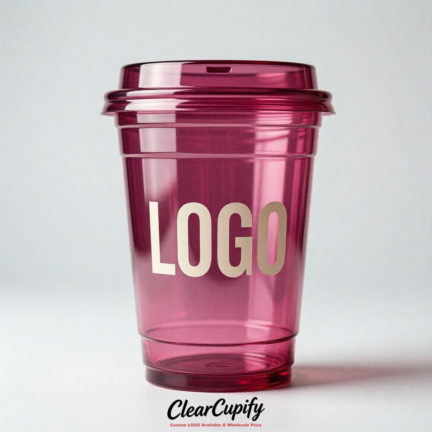 Fuchsia Clear Plastic Cups with Custom Logo 12oz / 16oz / 20oz / 24oz / 32oz