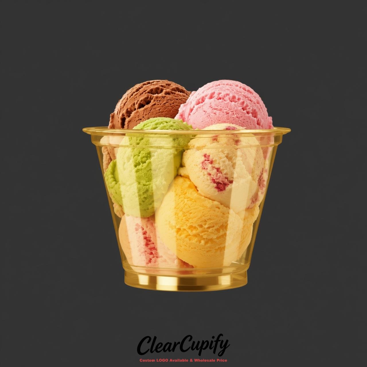Gold Clear Plastic Ice Cream Cups Wholesale with Custom Logo