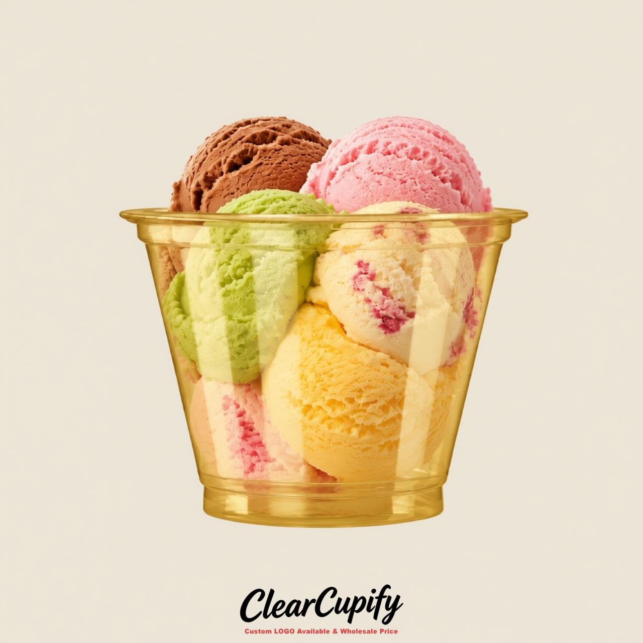 Gold Clear Plastic Ice Cream Cups Wholesale with Custom Logo