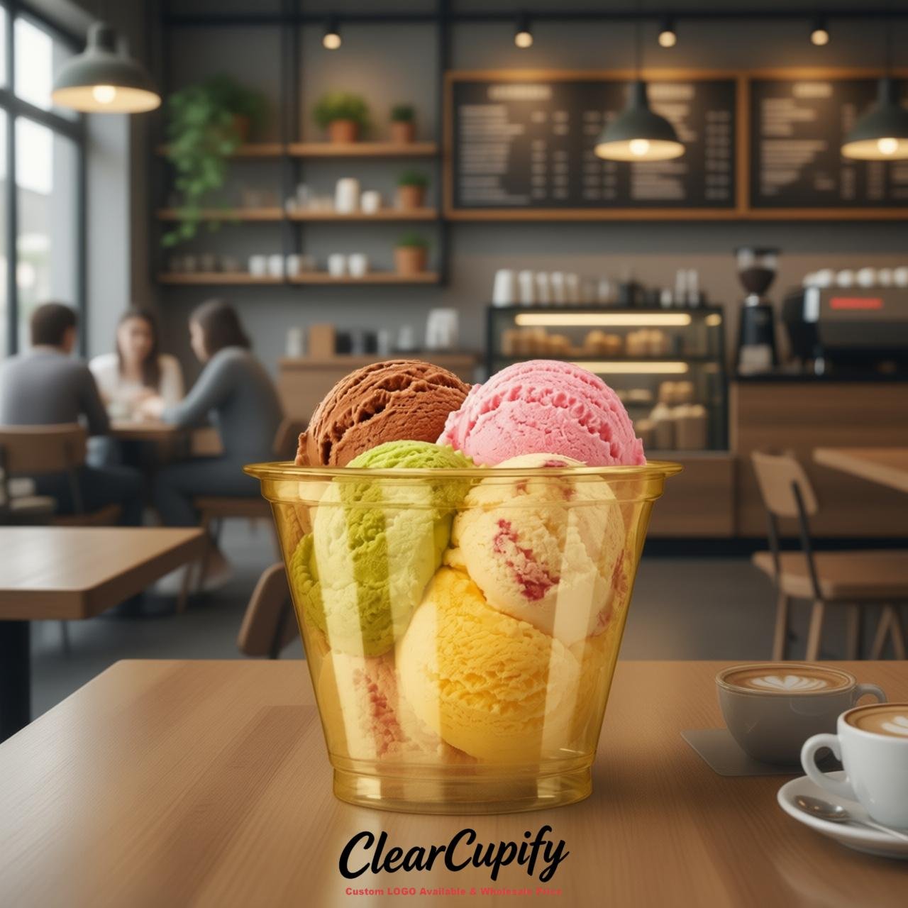 Gold Clear Plastic Ice Cream Cups Wholesale with Custom Logo