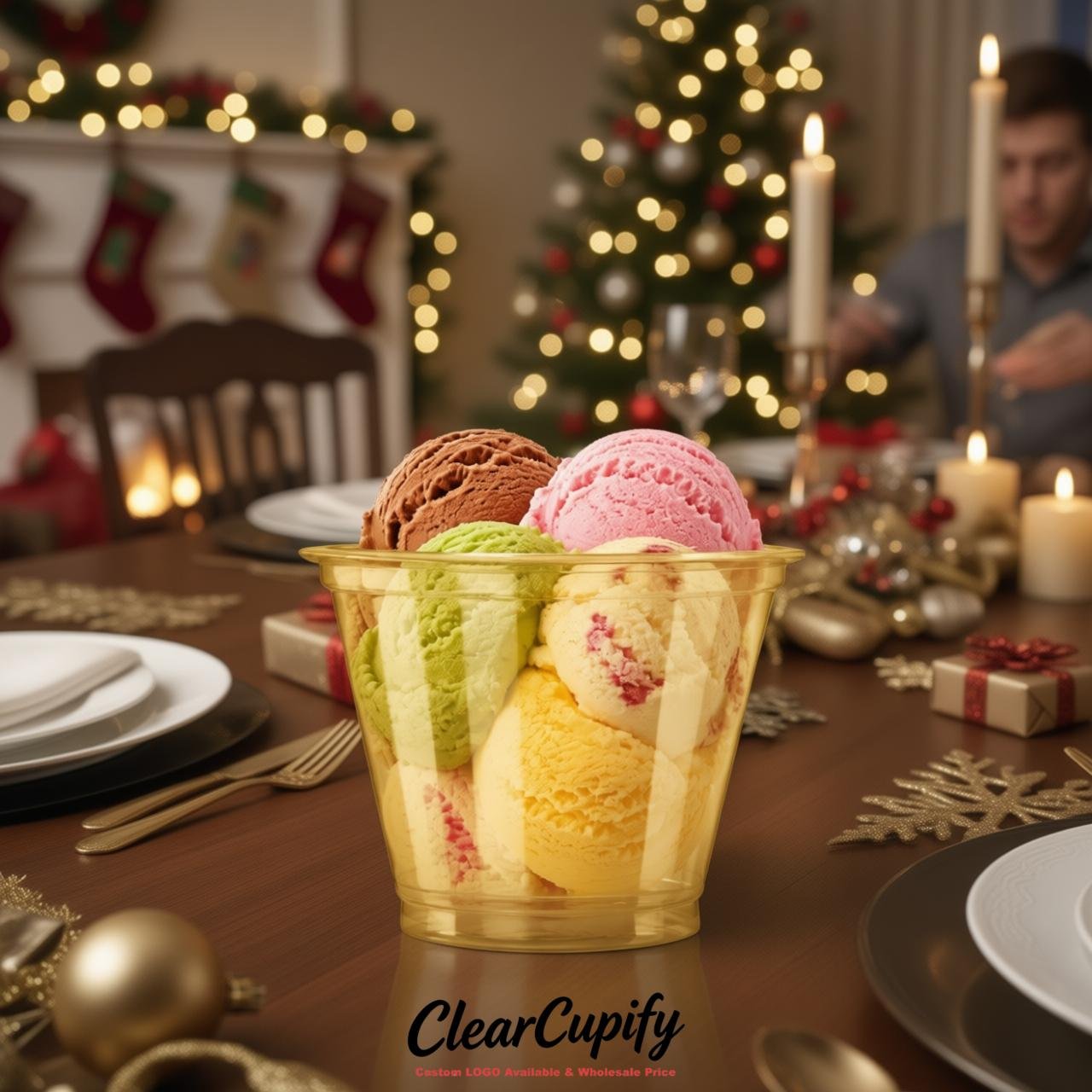 Gold Clear Plastic Ice Cream Cups Wholesale with Custom Logo