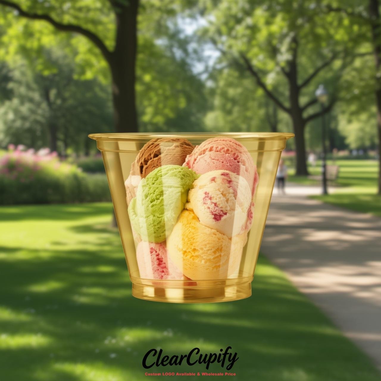 Gold Clear Plastic Ice Cream Cups Wholesale with Custom Logo