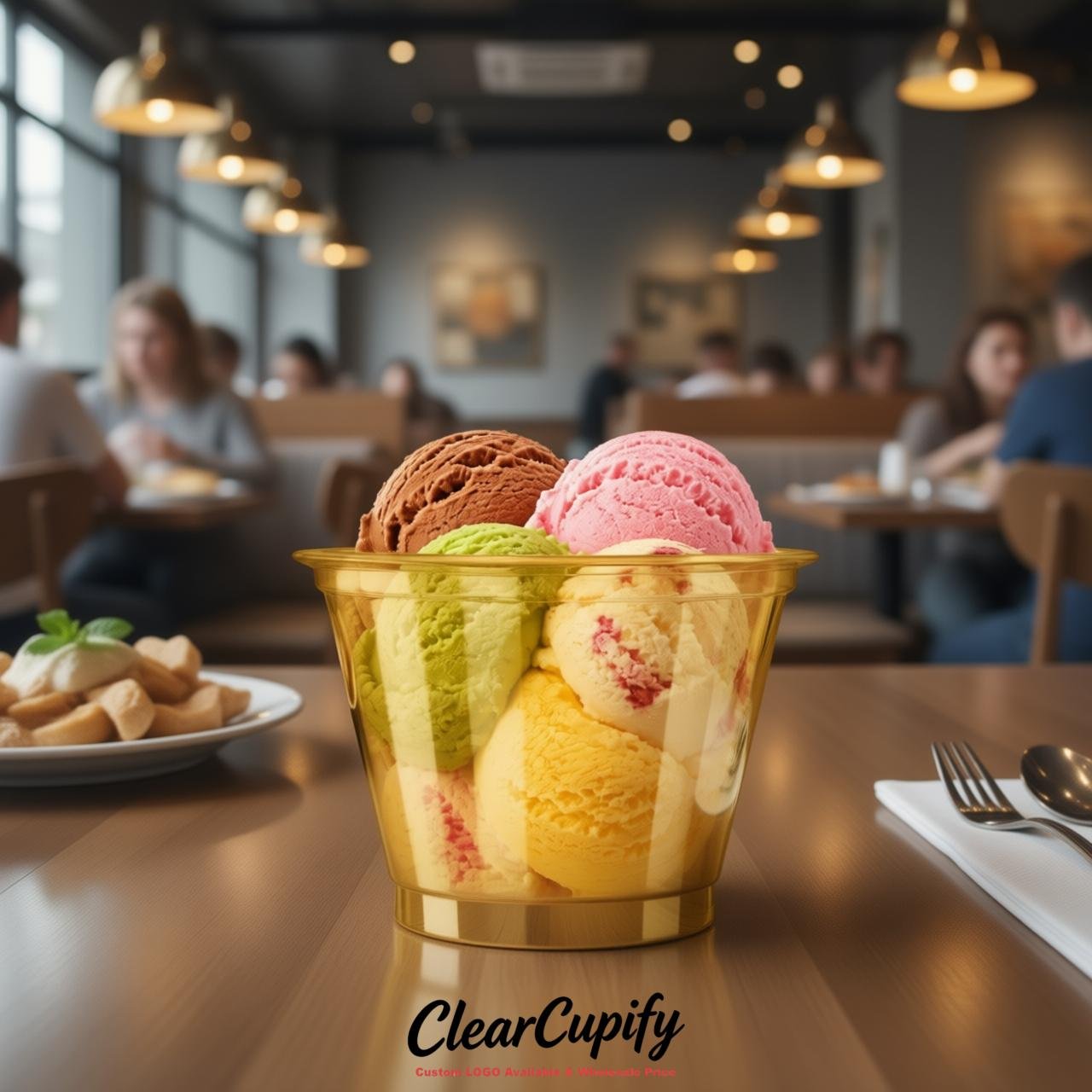 Gold Clear Plastic Ice Cream Cups Wholesale with Custom Logo