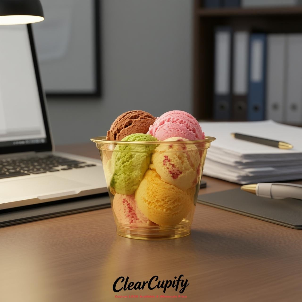 Gold Clear Plastic Ice Cream Cups Wholesale with Custom Logo