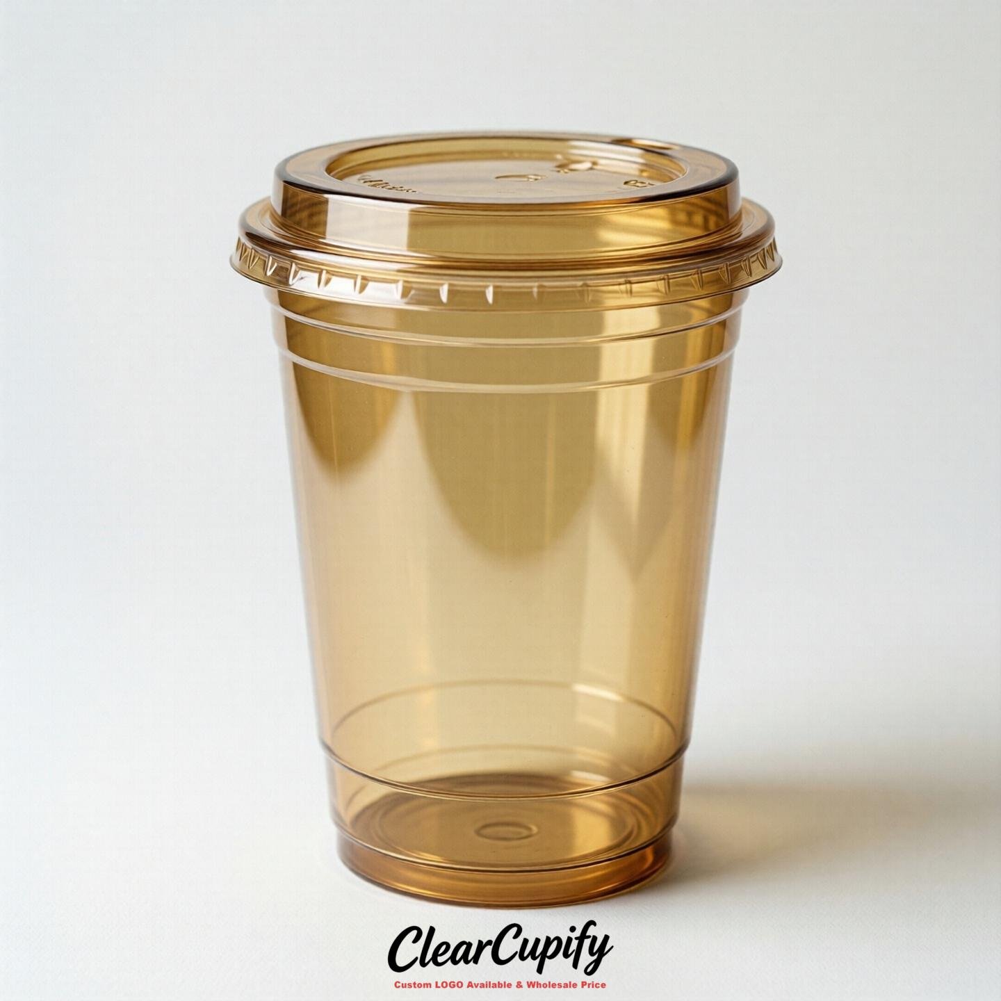 Blank Translucent Gold Clear Plastic Cups with Lids - Choice of PET/PP/PLA Blank Translucent Gold Clear Plastic Cups with Lids - Choice of PET/PP/PLA