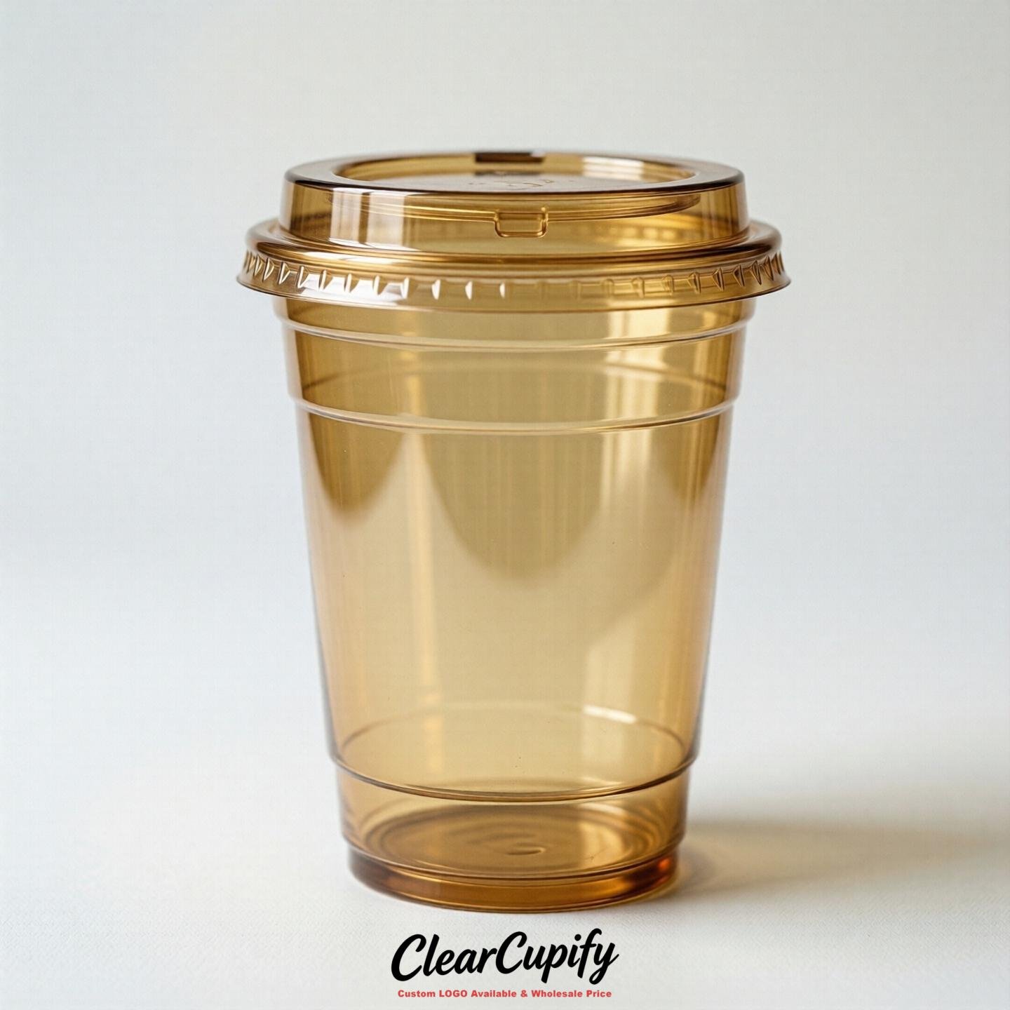 Blank Translucent Gold Clear Plastic Cups with Lids - Choice of PET/PP/PLA