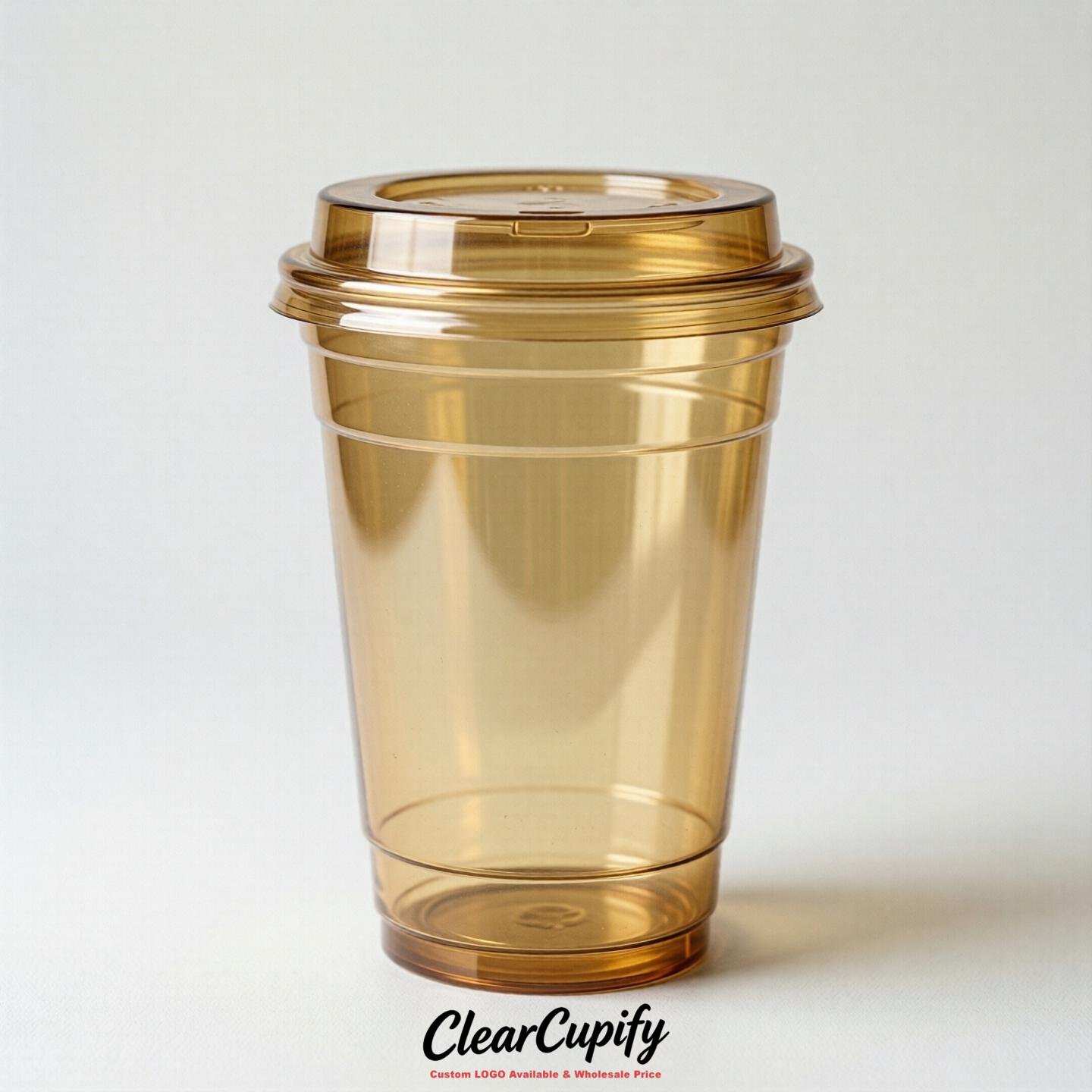 Blank Translucent Gold Clear Plastic Cups with Lids - Choice of PET/PP/PLA