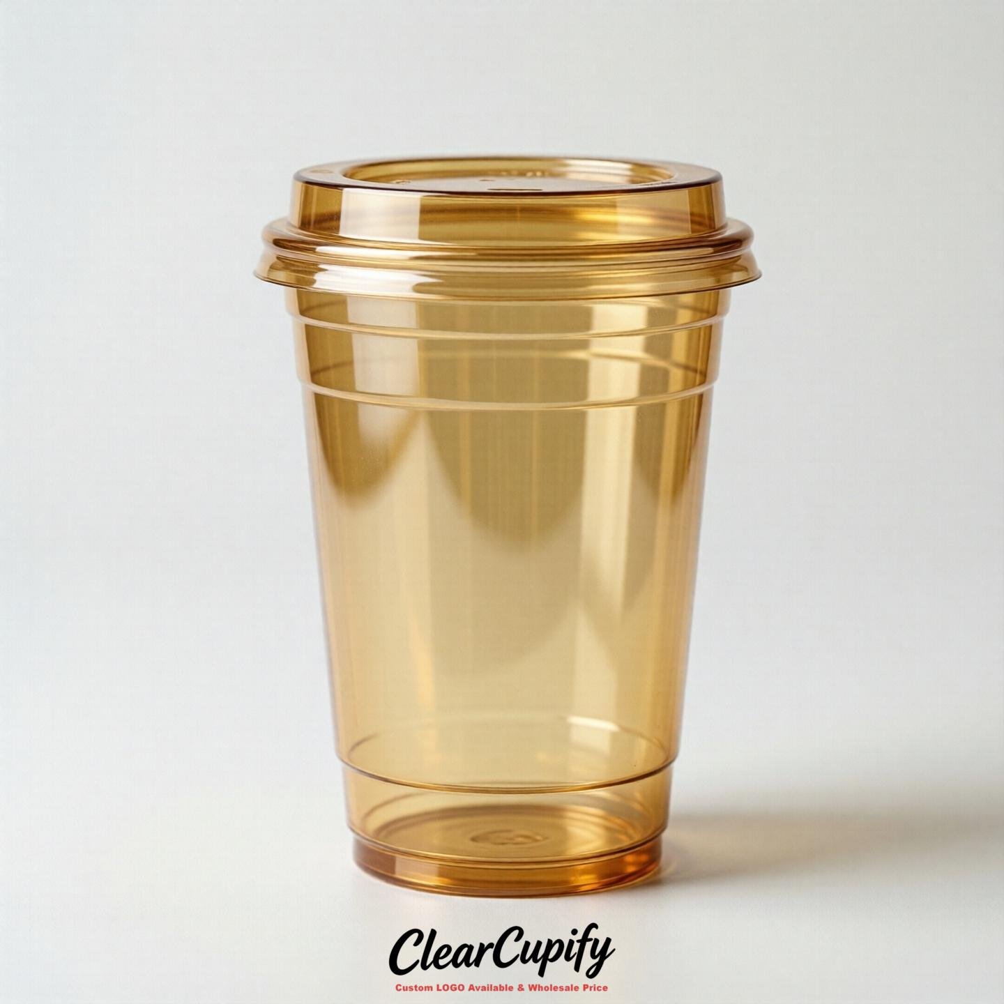 Blank Translucent Gold Clear Plastic Cups with Lids - Choice of PET/PP/PLA