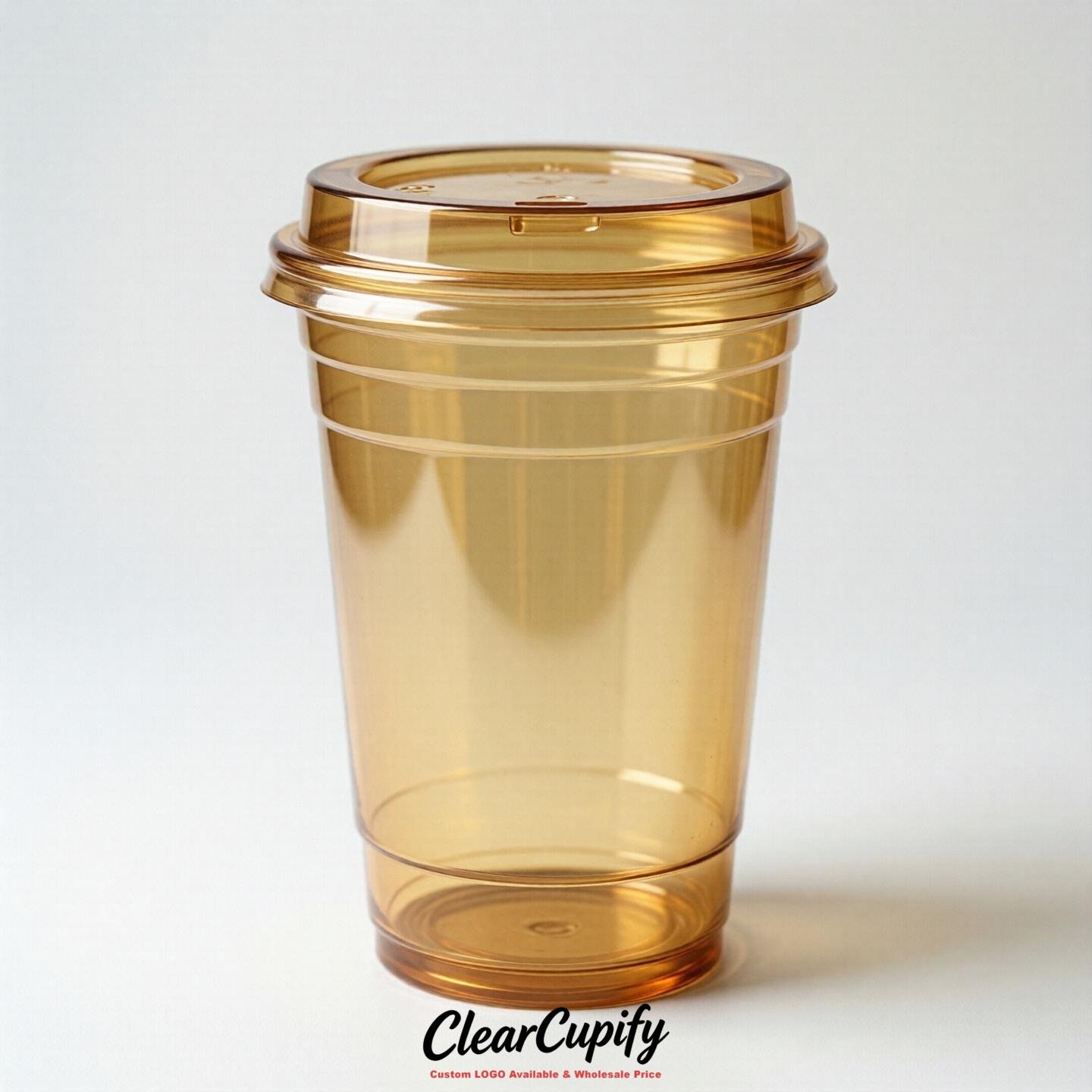 Blank Translucent Gold Clear Plastic Cups with Lids - Choice of PET/PP/PLA