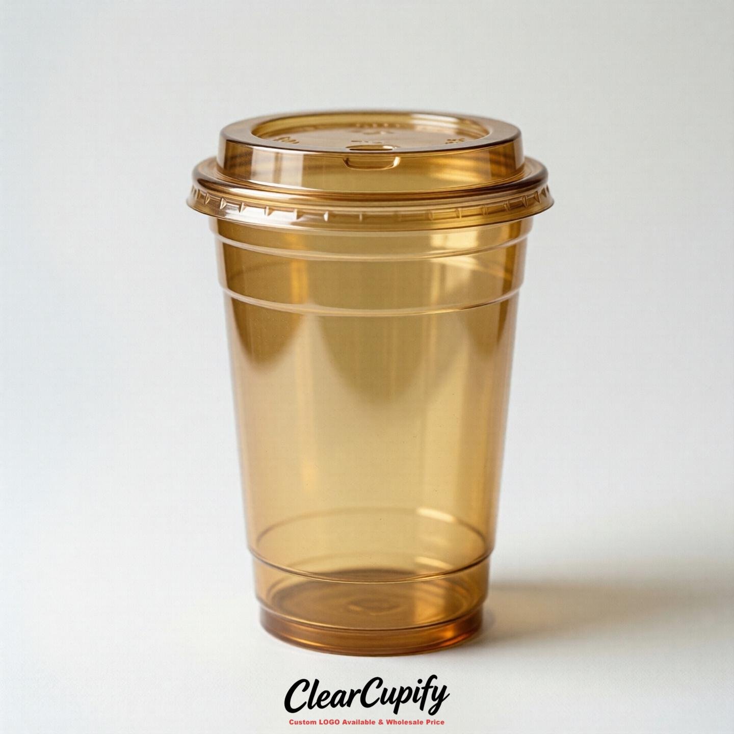 Blank Translucent Gold Clear Plastic Cups with Lids - Choice of PET/PP/PLA
