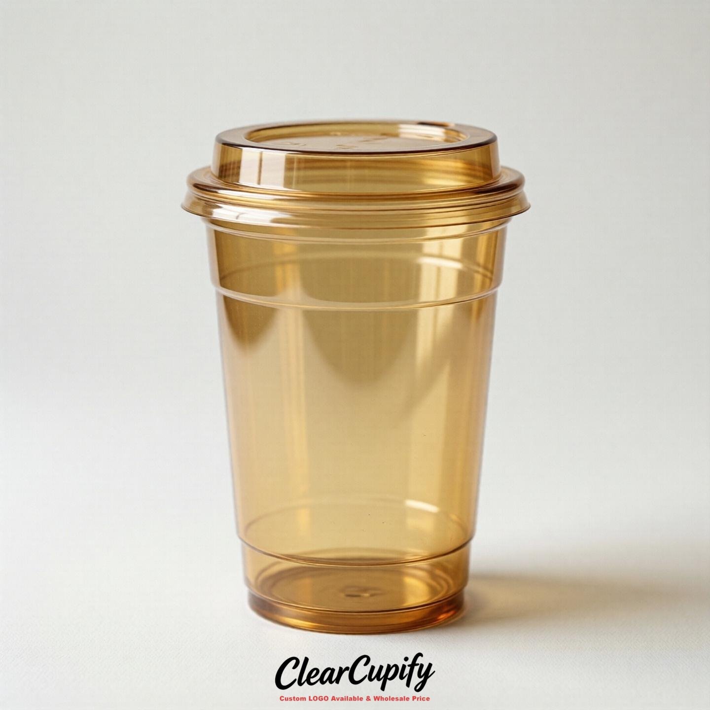 Blank Translucent Gold Clear Plastic Cups with Lids - Choice of PET/PP/PLA