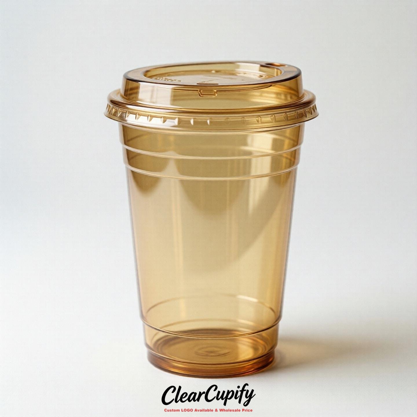 Blank Translucent Gold Clear Plastic Cups with Lids - Choice of PET/PP/PLA