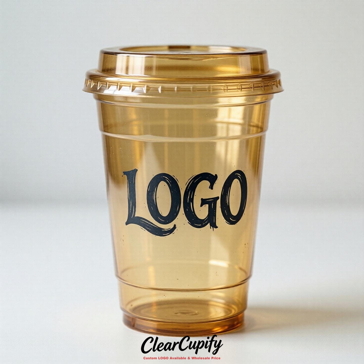 Gold Clear Plastic Cups with Custom Logo 12oz / 16oz / 20oz / 24oz / 32oz
