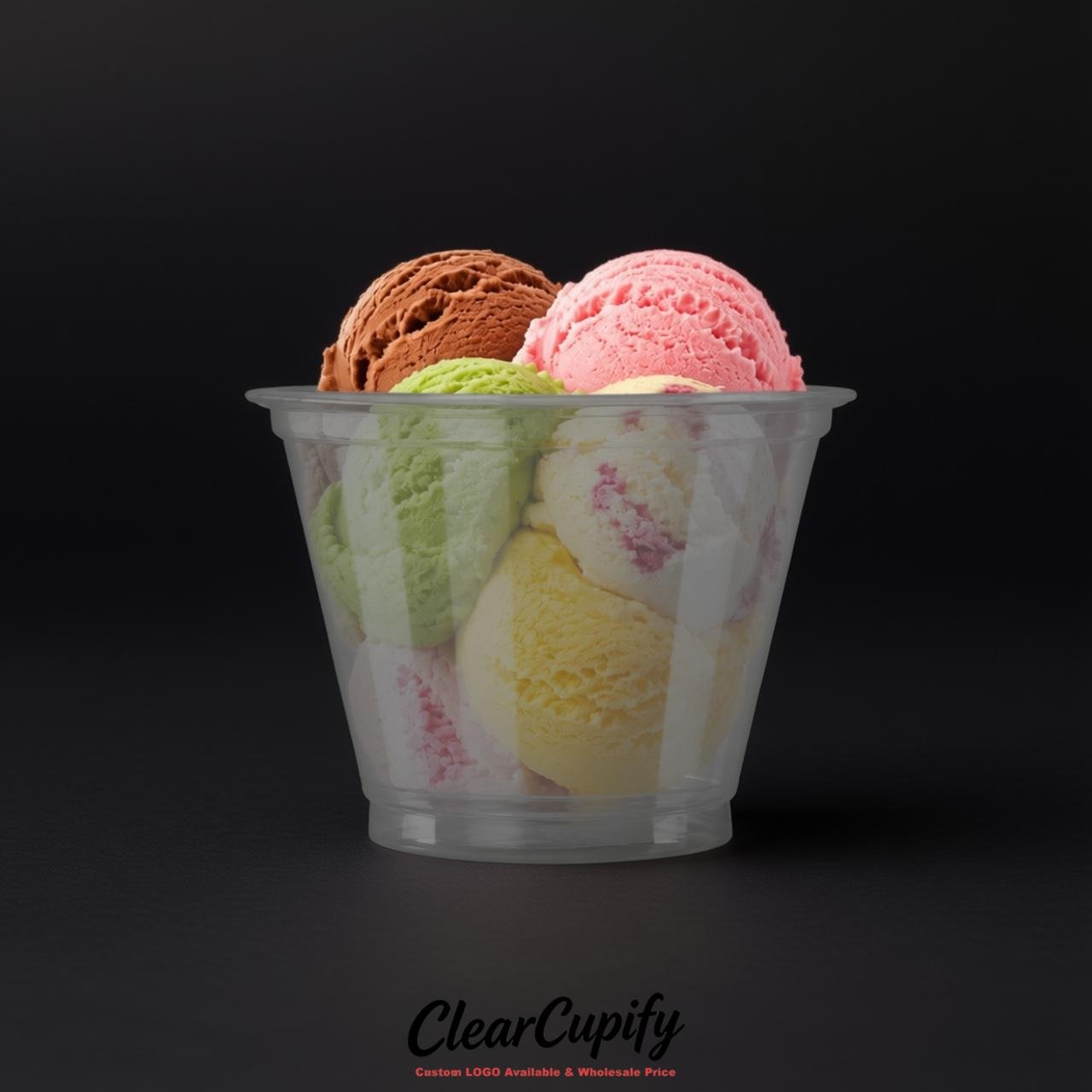 Gray Clear Plastic Ice Cream Cups Wholesale with Custom Logo