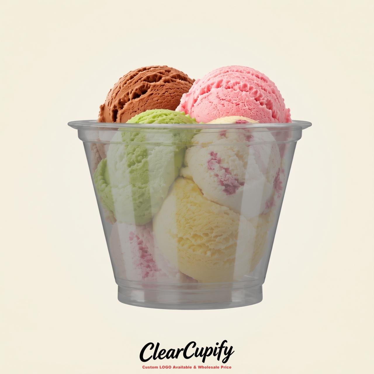 Gray Clear Plastic Ice Cream Cups Wholesale with Custom Logo