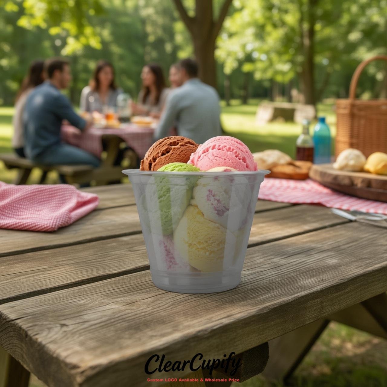 Gray Clear Plastic Ice Cream Cups Wholesale with Custom Logo