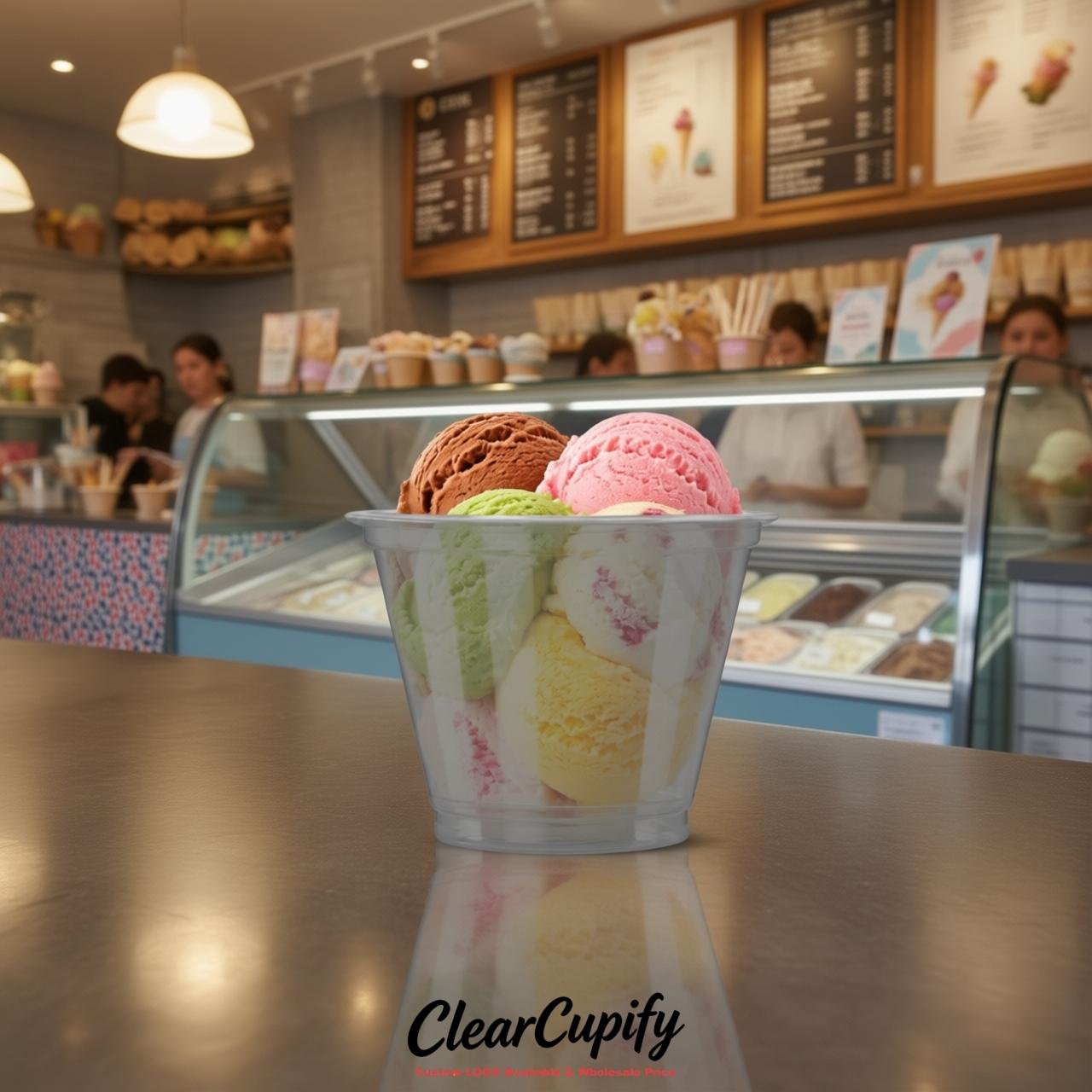 Gray Clear Plastic Ice Cream Cups Wholesale with Custom Logo