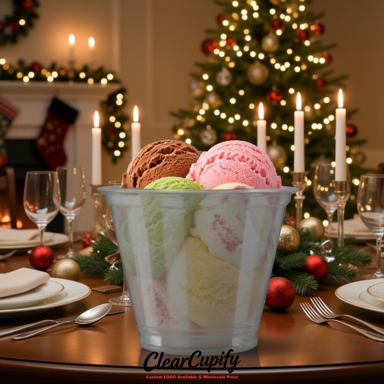 Gray Clear Plastic Ice Cream Cups Wholesale with Custom Logo