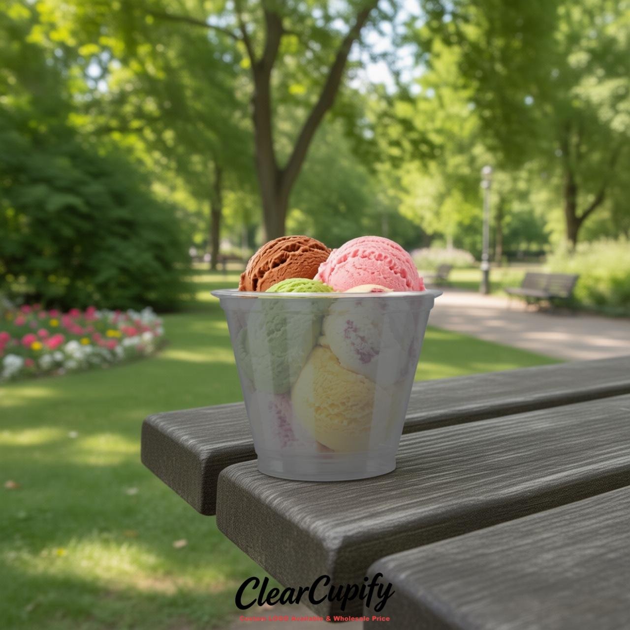 Gray Clear Plastic Ice Cream Cups Wholesale with Custom Logo