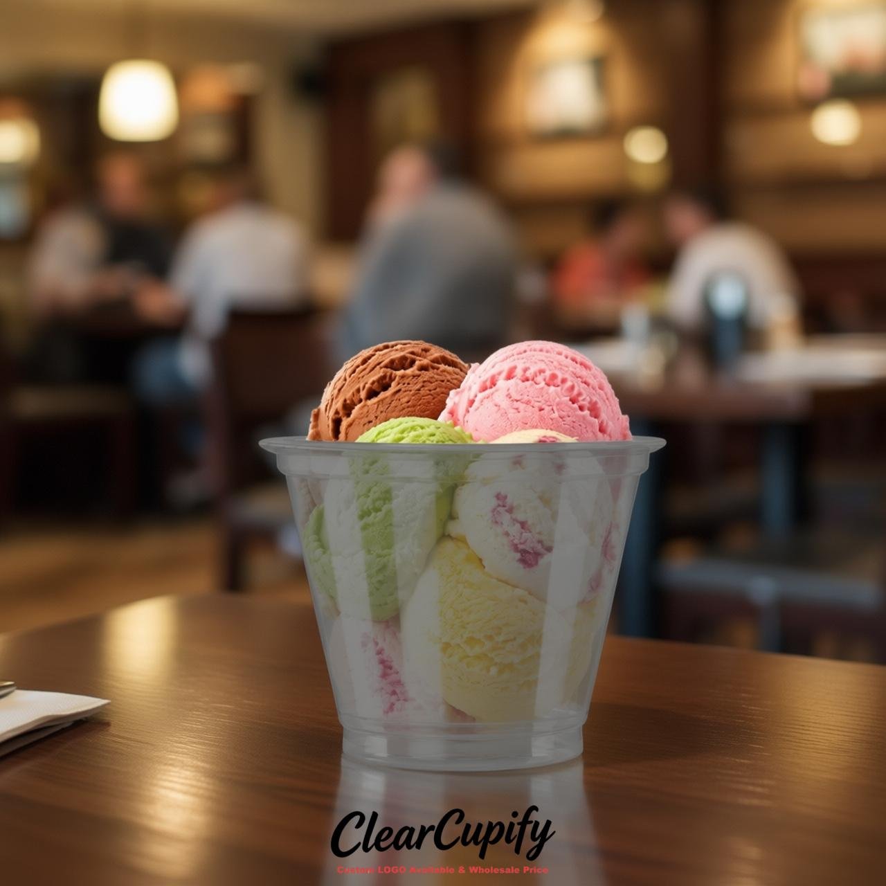 Gray Clear Plastic Ice Cream Cups Wholesale with Custom Logo