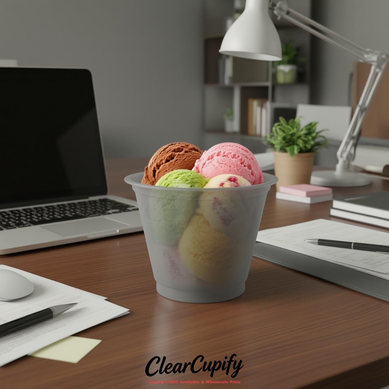 Gray Clear Plastic Ice Cream Cups Wholesale with Custom Logo