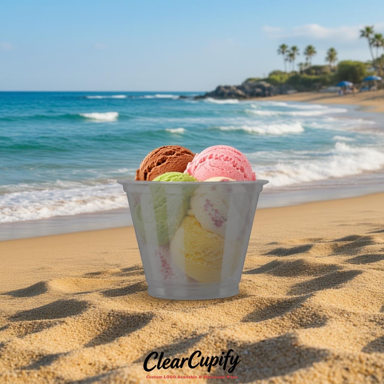 Gray Clear Plastic Ice Cream Cups Wholesale with Custom Logo