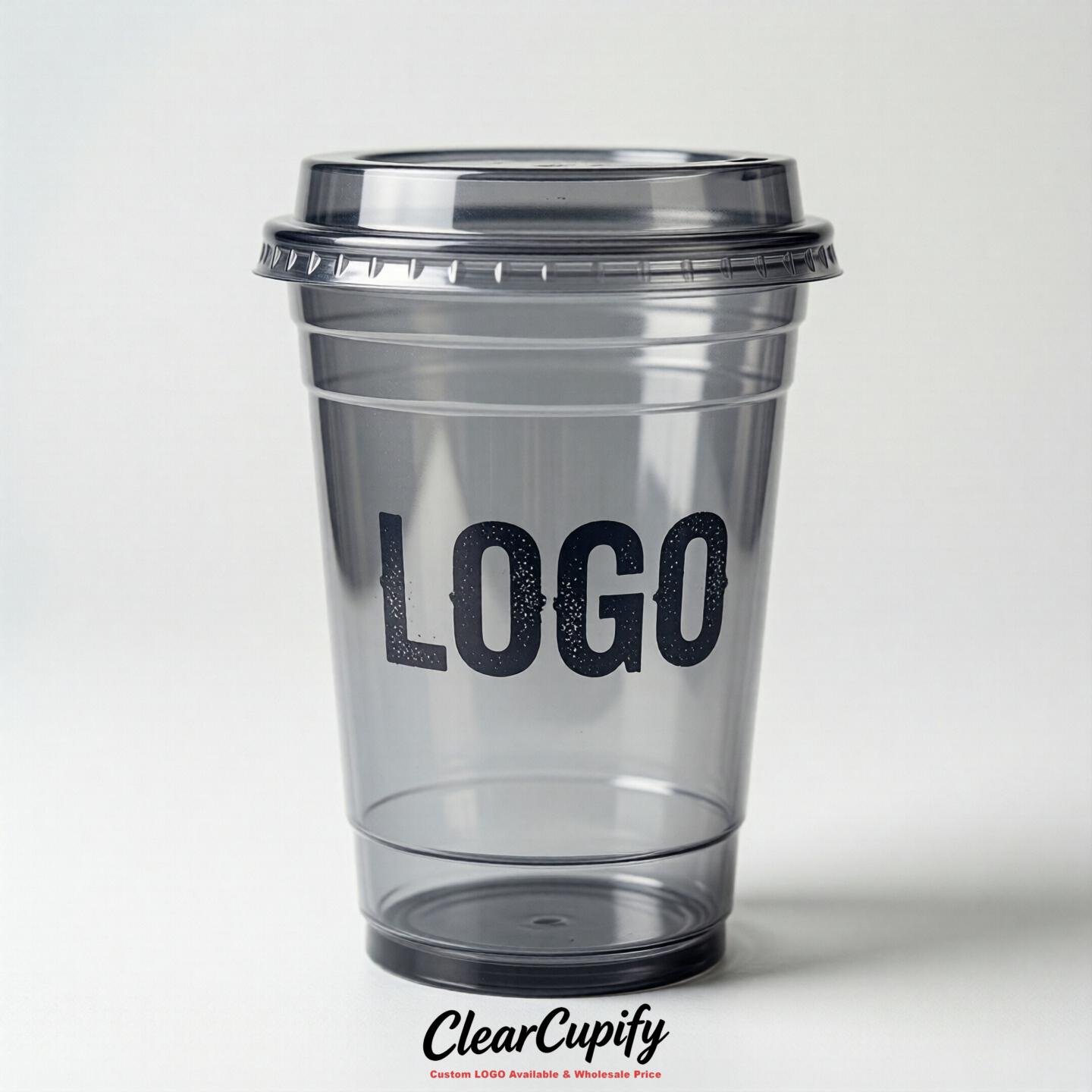 Gray Clear Plastic Cups with Custom Logo 12oz / 16oz / 20oz / 24oz / 32oz