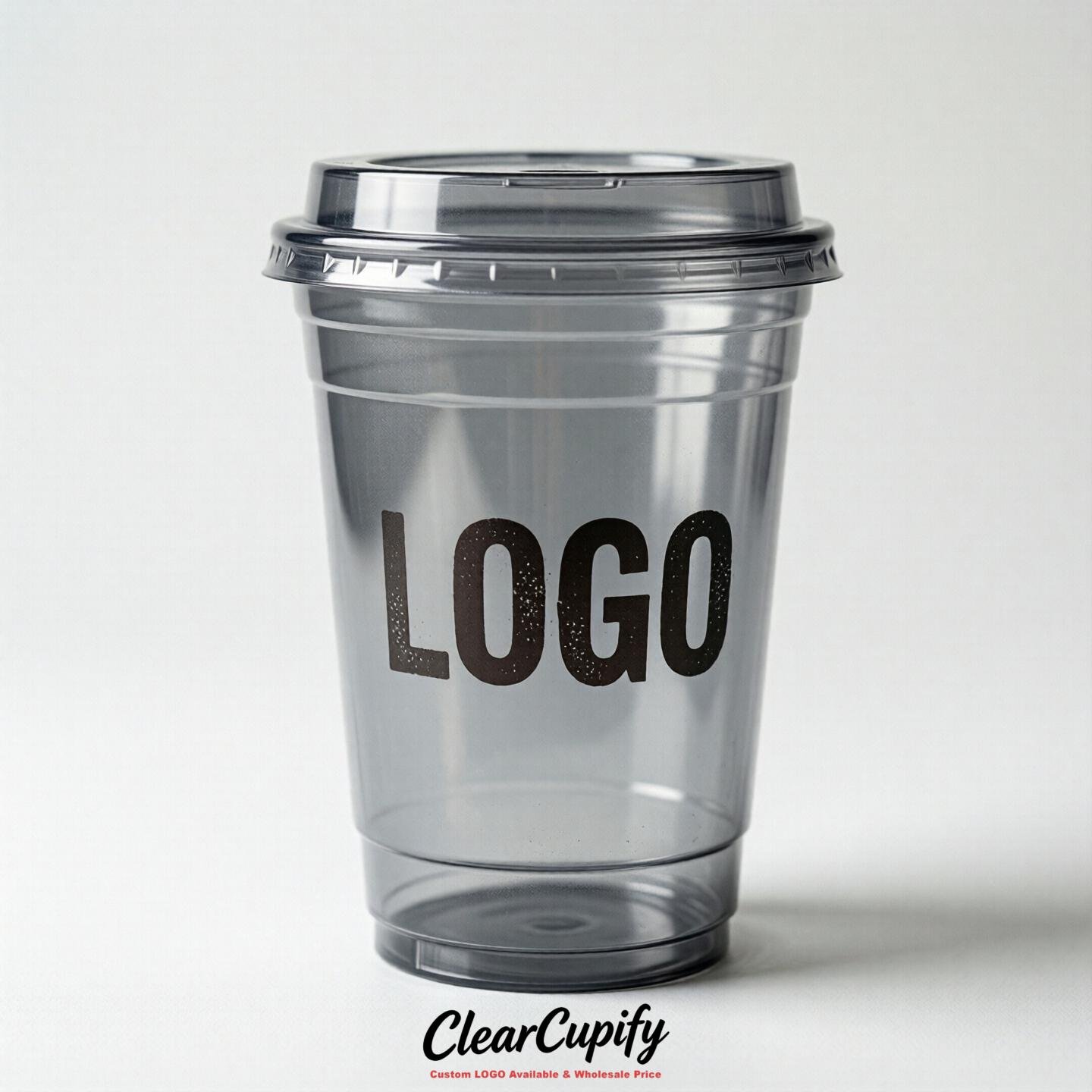 Gray Clear Plastic Cups with Custom Logo 12oz / 16oz / 20oz / 24oz / 32oz