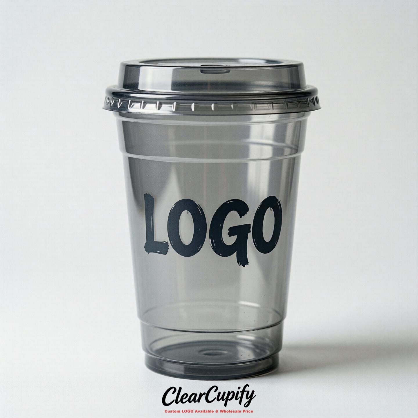 Gray Clear Plastic Cups with Custom Logo 12oz / 16oz / 20oz / 24oz / 32oz