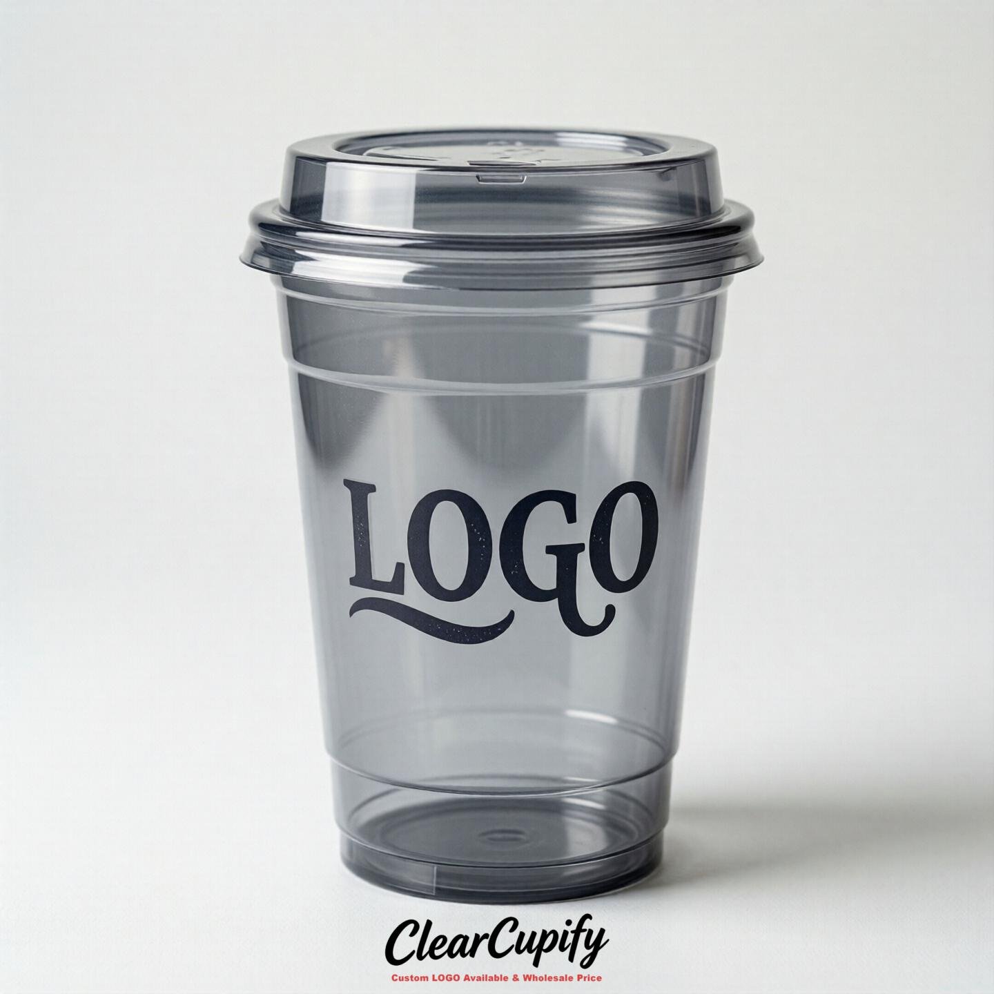 Gray Clear Plastic Cups with Custom Logo 12oz / 16oz / 20oz / 24oz / 32oz