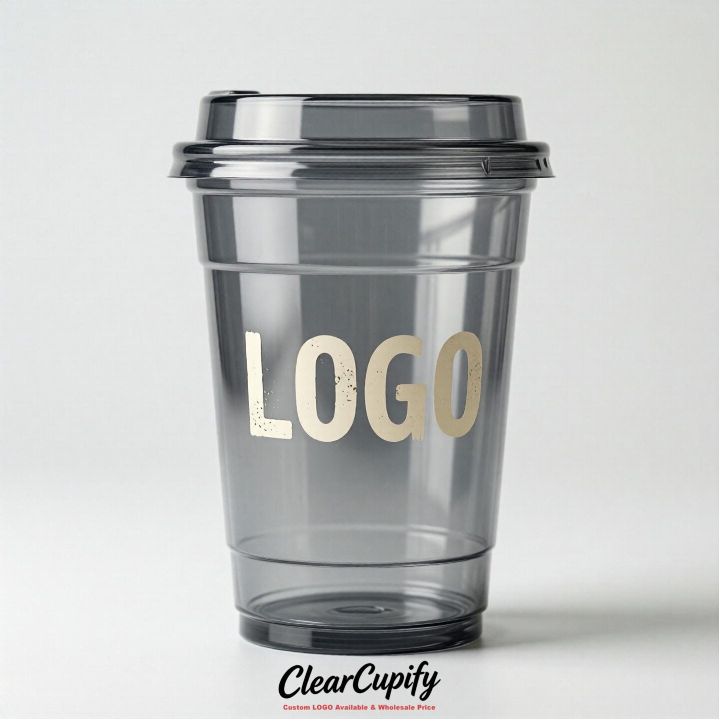 Gray Clear Plastic Cups with Custom Logo 12oz / 16oz / 20oz / 24oz / 32oz