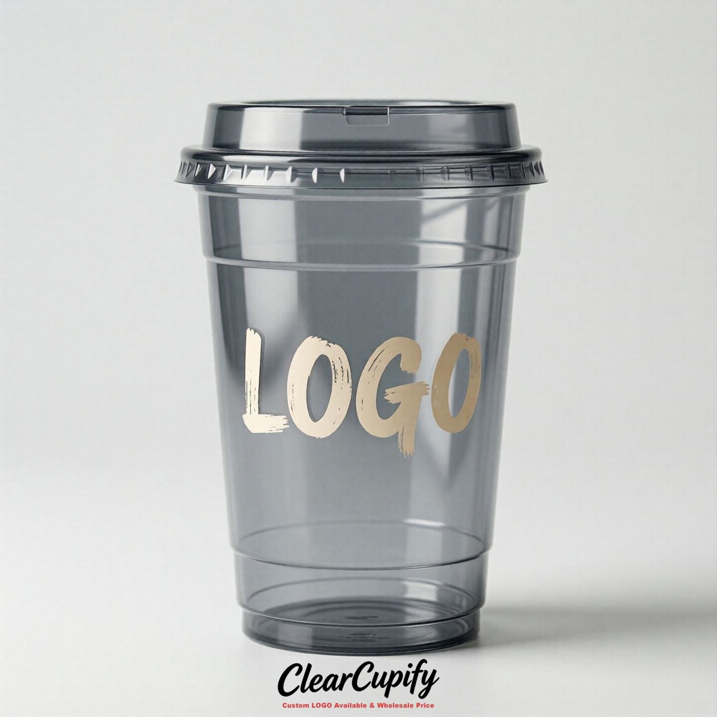 Gray Clear Plastic Cups with Custom Logo 12oz / 16oz / 20oz / 24oz / 32oz