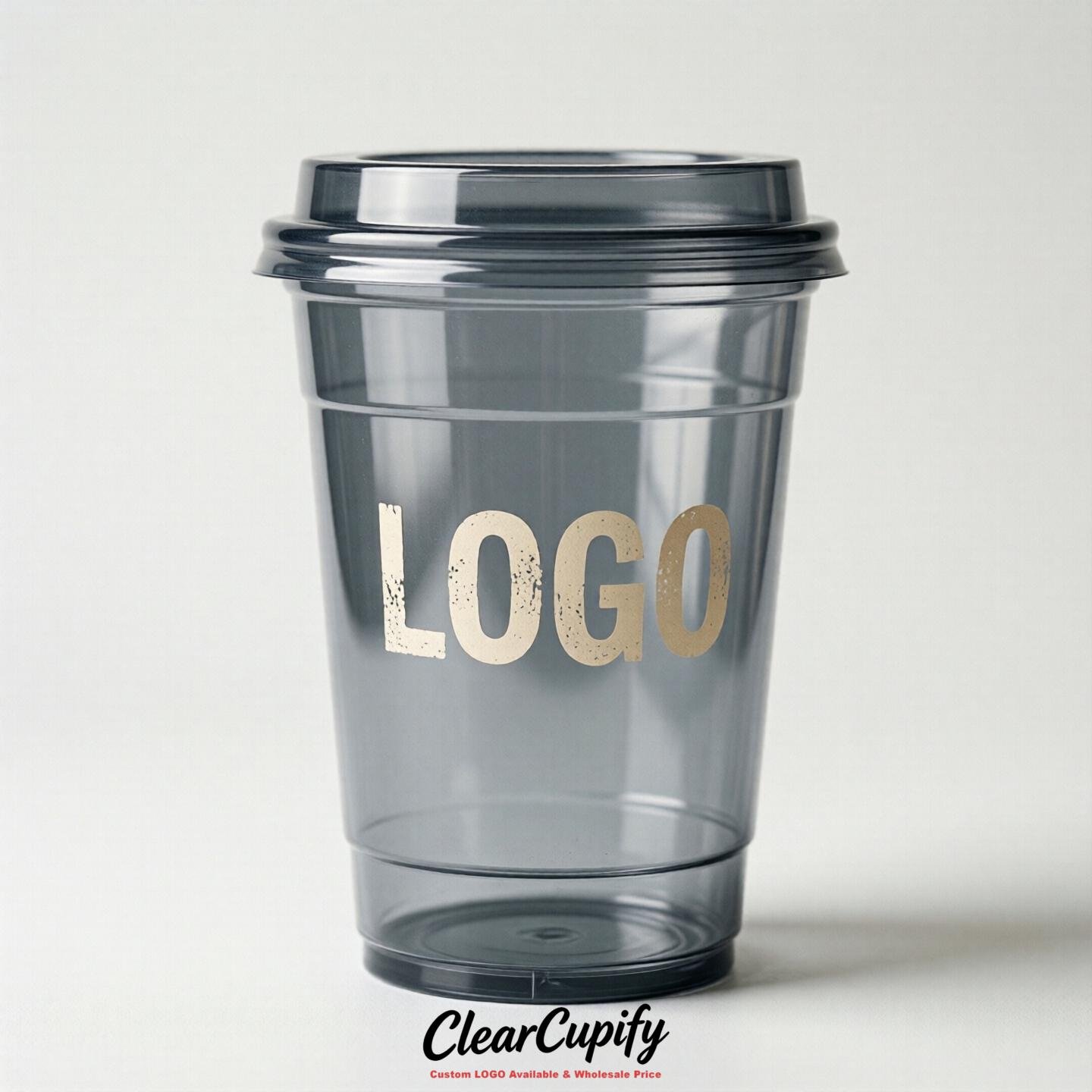 Gray Clear Plastic Cups with Custom Logo 12oz / 16oz / 20oz / 24oz / 32oz