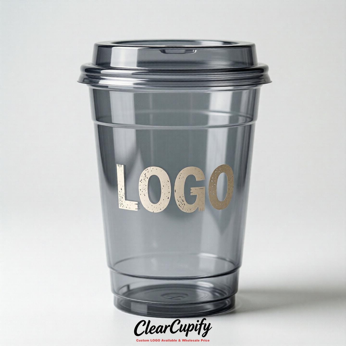 Gray Clear Plastic Cups with Custom Logo 12oz / 16oz / 20oz / 24oz / 32oz