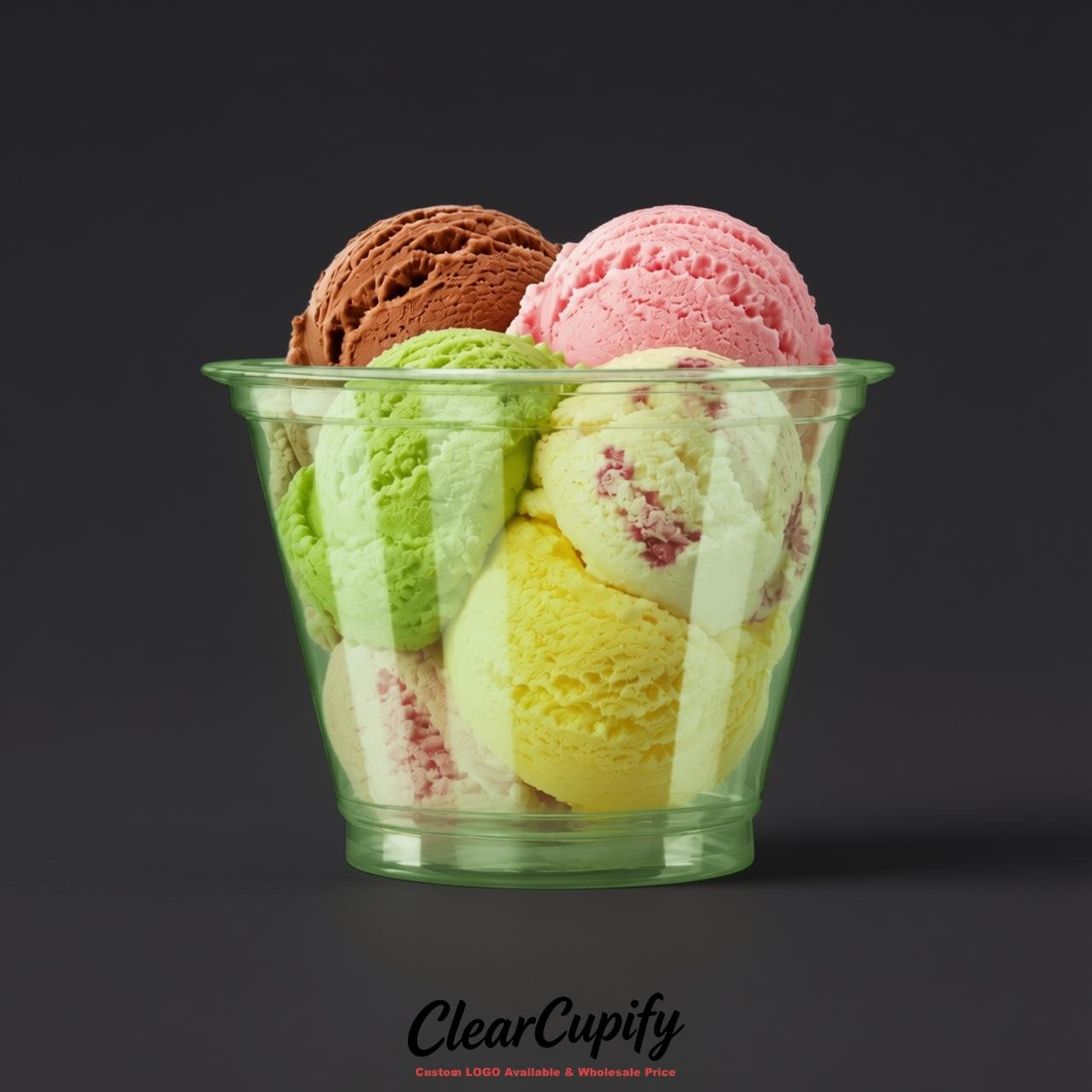 Green Clear Plastic Ice Cream Cups Wholesale with Custom Logo