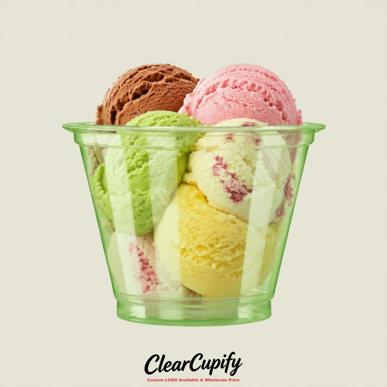 Green Clear Plastic Ice Cream Cups Wholesale with Custom Logo