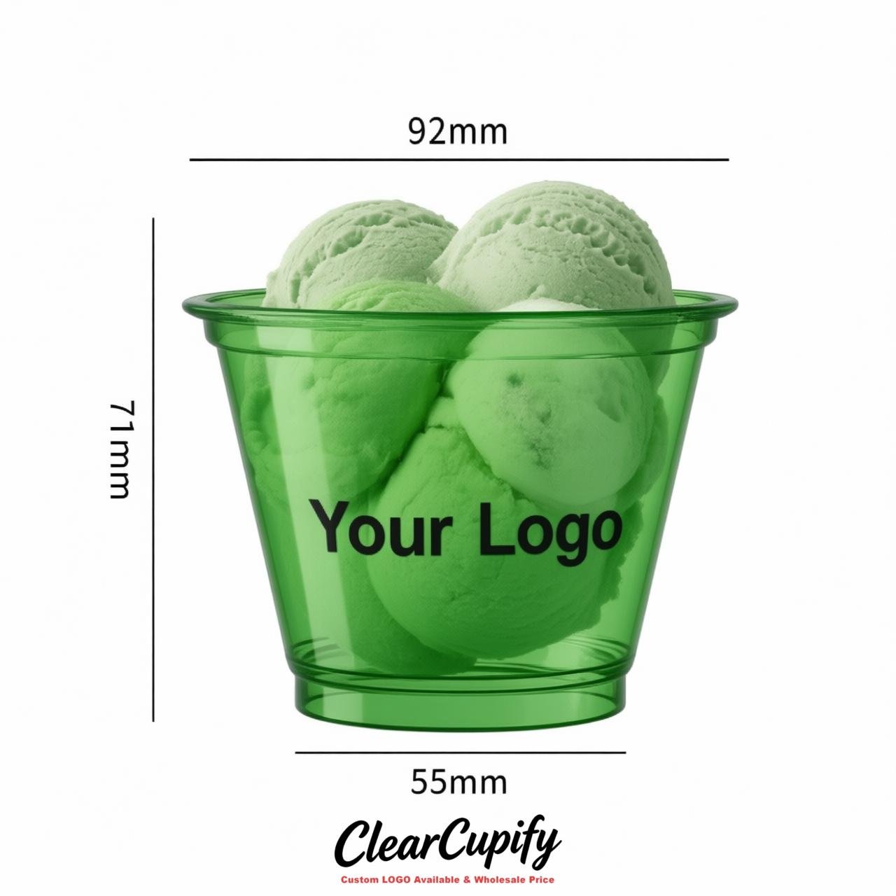 Green Clear Plastic Ice Cream Cups Wholesale with Custom Logo