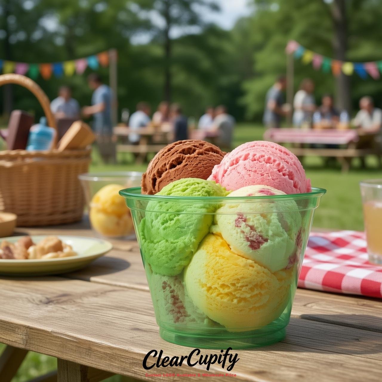 Green Clear Plastic Ice Cream Cups Wholesale with Custom Logo