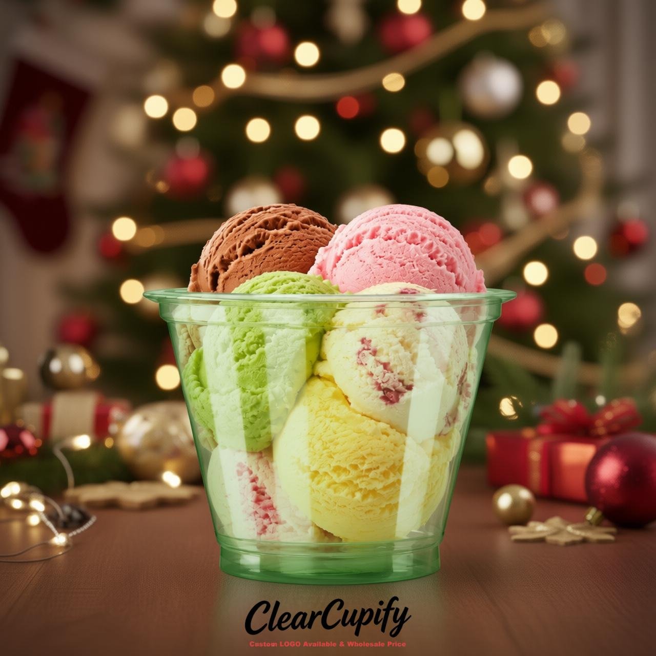 Green Clear Plastic Ice Cream Cups Wholesale with Custom Logo