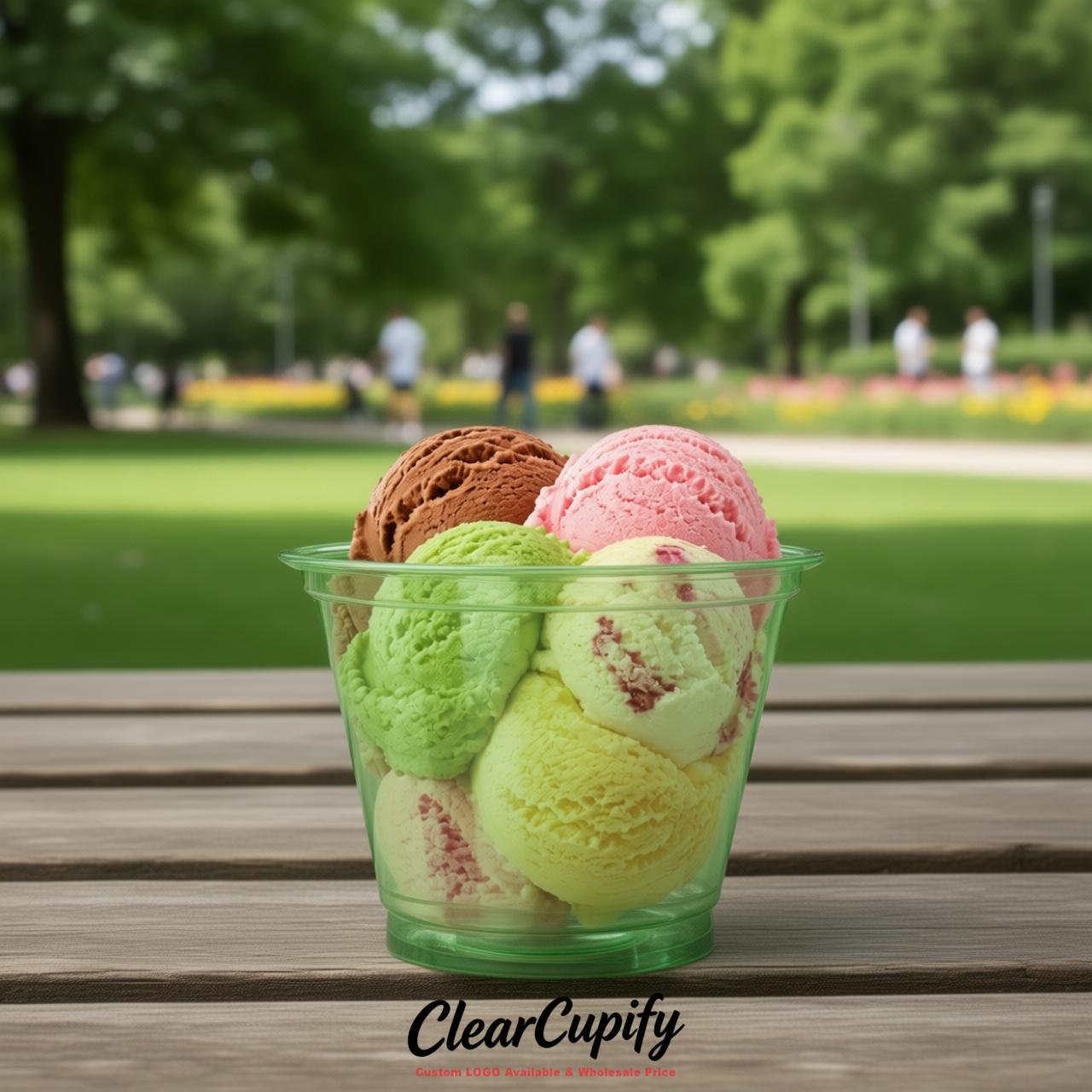 Green Clear Plastic Ice Cream Cups Wholesale with Custom Logo