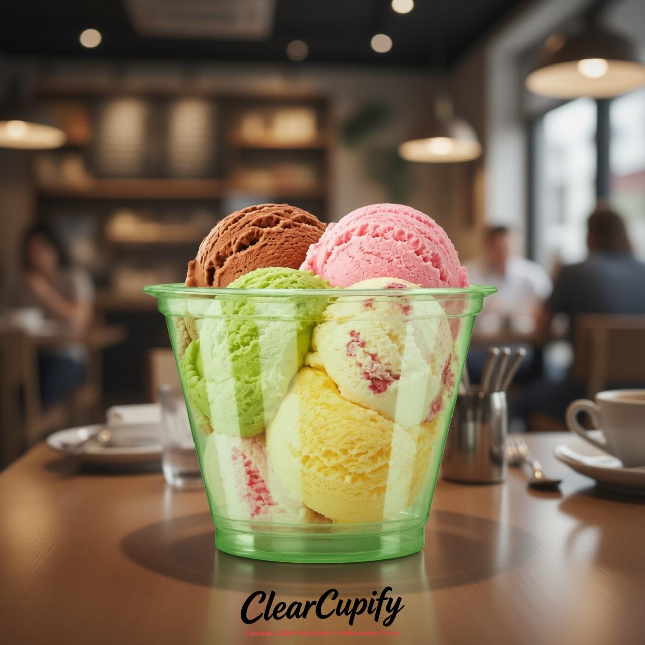 Green Clear Plastic Ice Cream Cups Wholesale with Custom Logo