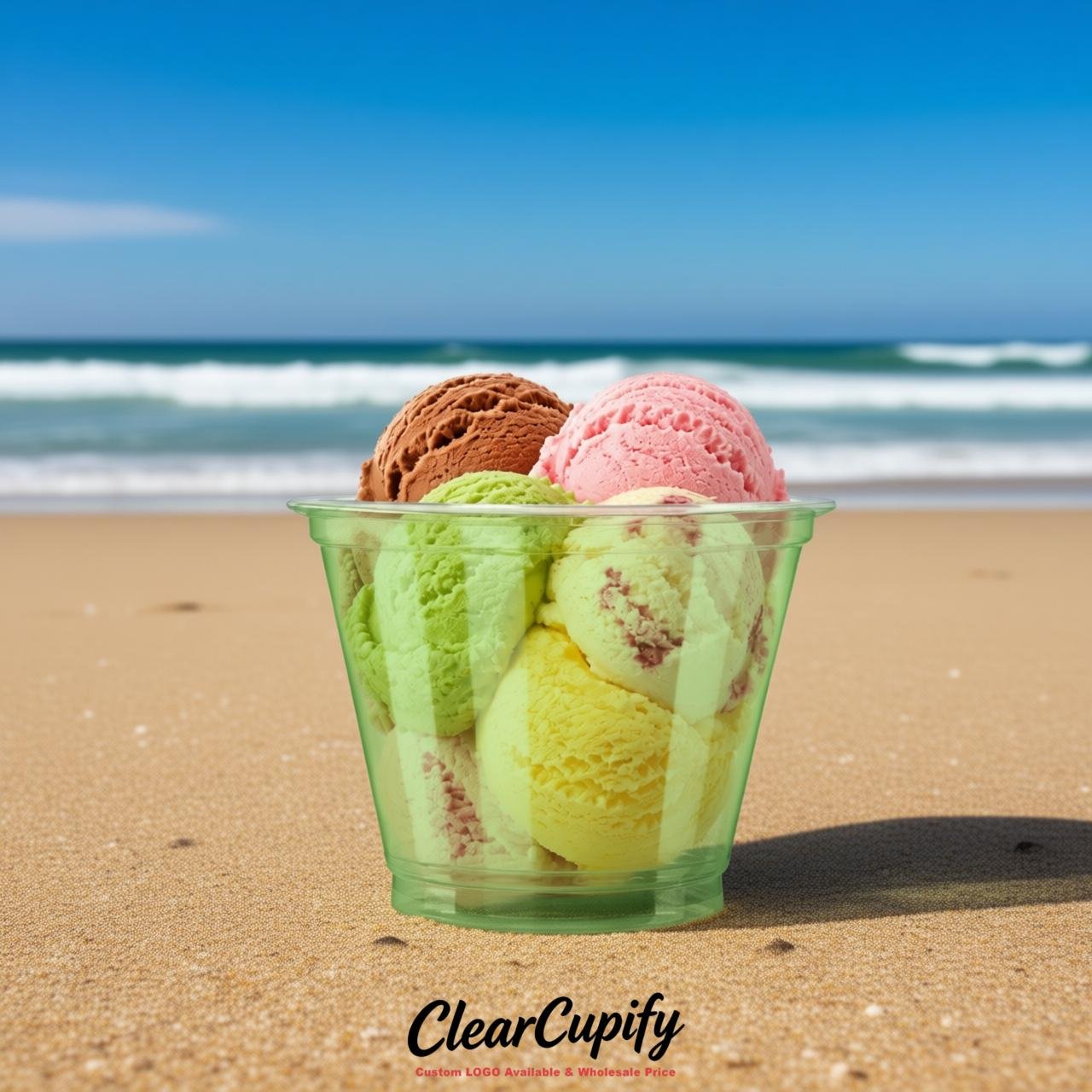Green Clear Plastic Ice Cream Cups Wholesale with Custom Logo