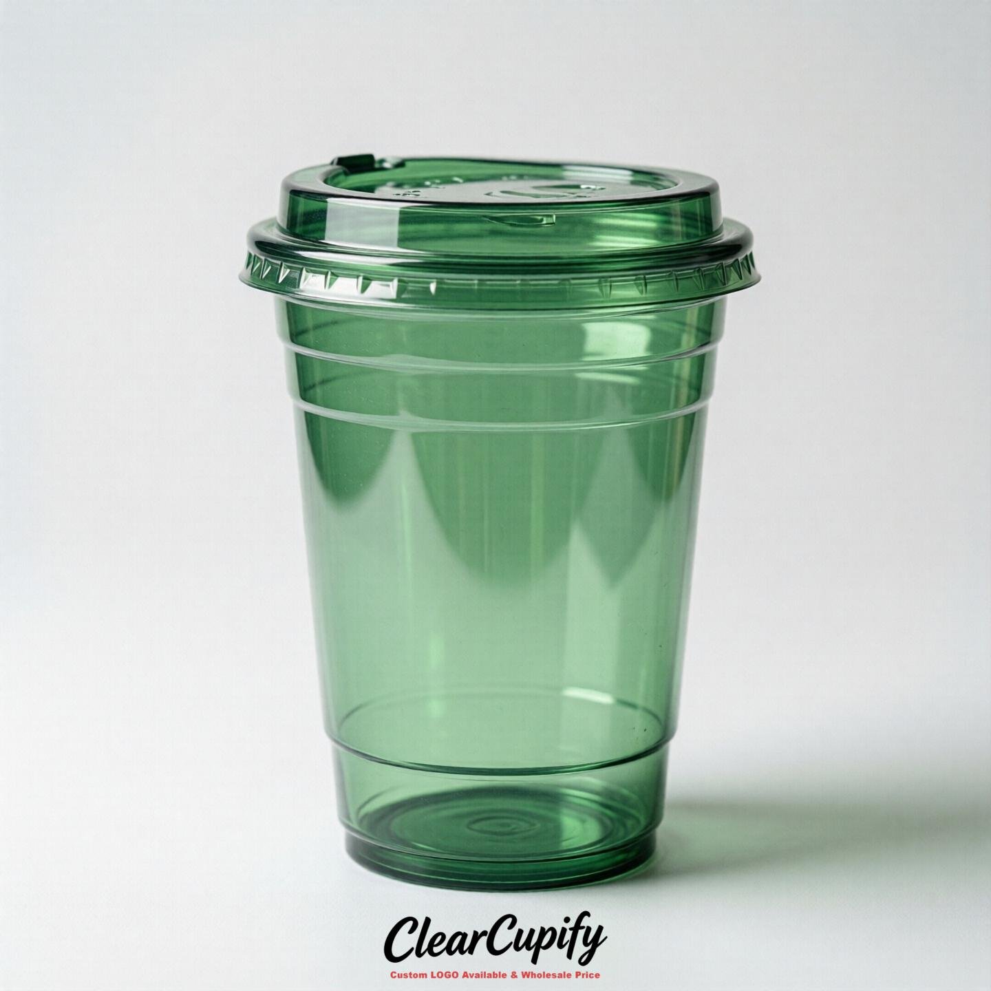 Blank Translucent Green Clear Plastic Cups with Lids - Choice of PET/PP/PLA