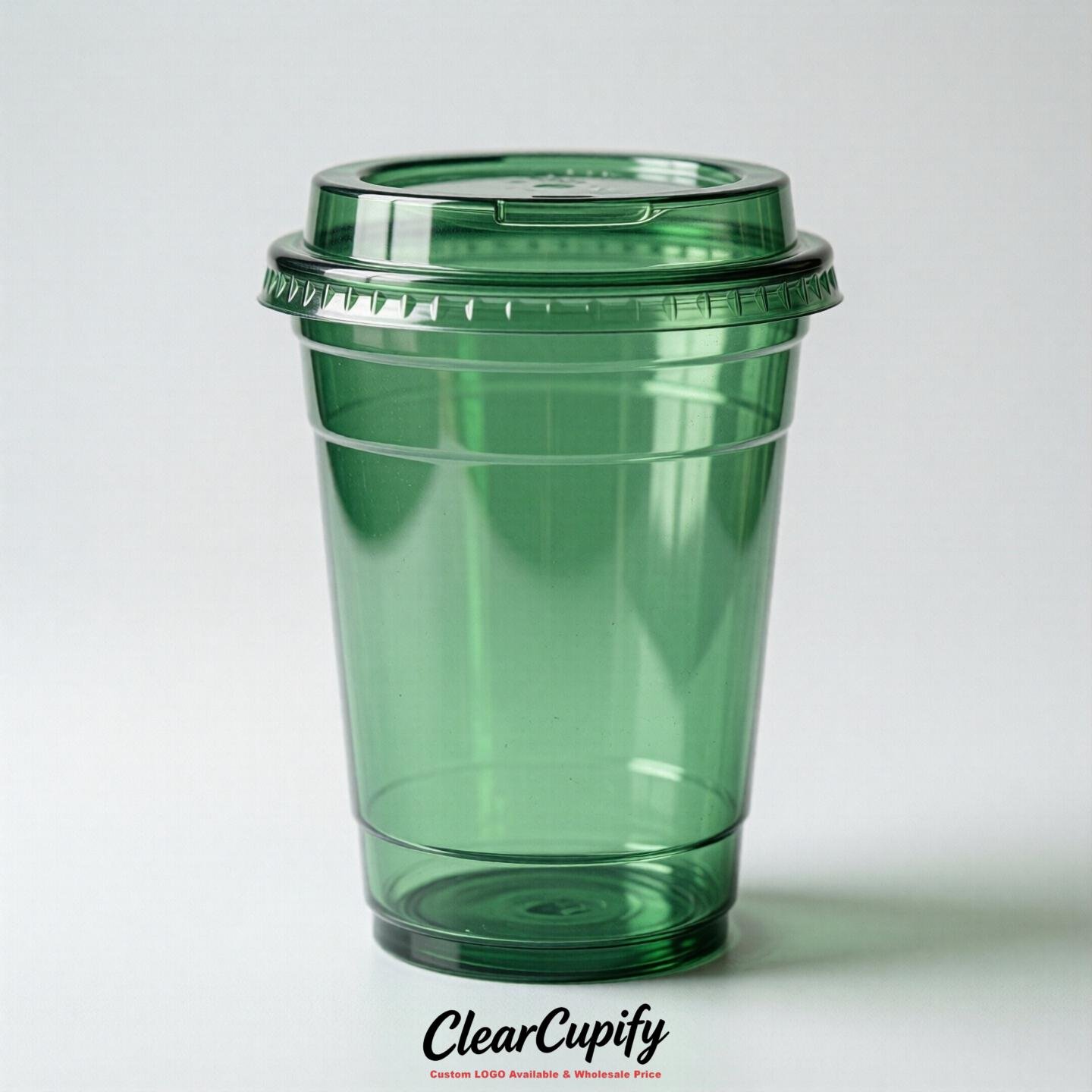 Blank Translucent Green Clear Plastic Cups with Lids - Choice of PET/PP/PLA