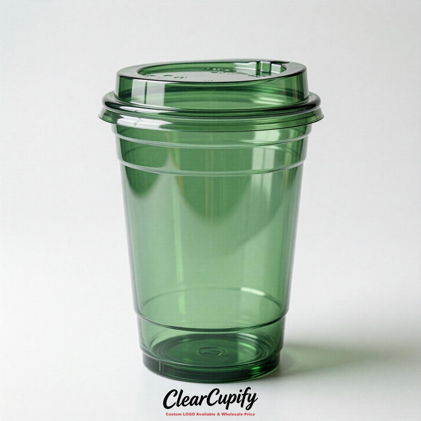 Blank Translucent Green Clear Plastic Cups with Lids - Choice of PET/PP/PLA