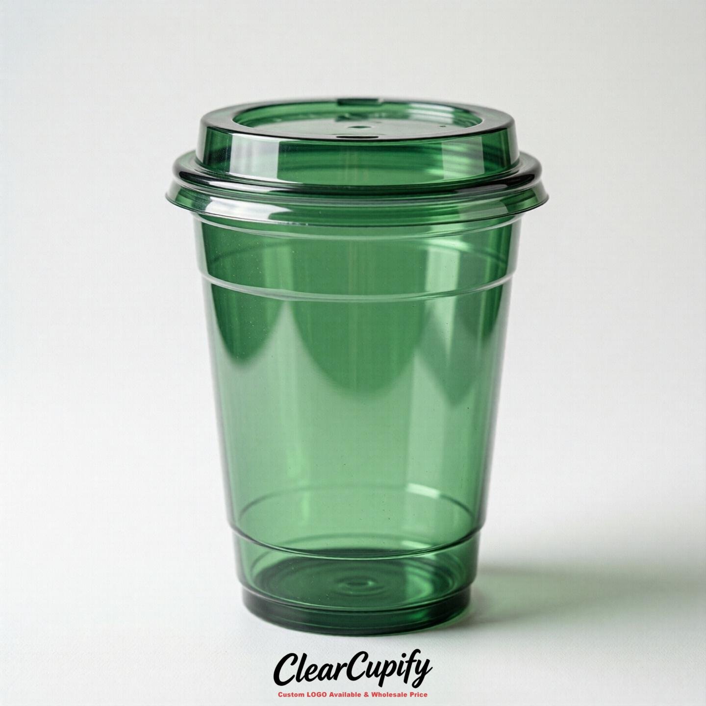 Blank Translucent Green Clear Plastic Cups with Lids - Choice of PET/PP/PLA